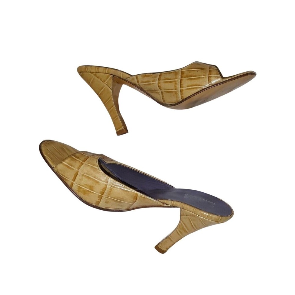 Zinda of Spain Beige Tan Croc-skin Pattern Sandals / Slides with Heels - 7